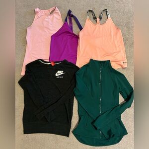 Set of 3 workout tops and 2 sweaters
